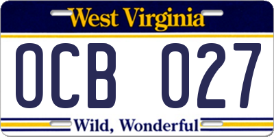 WV license plate OCB027