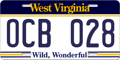 WV license plate OCB028