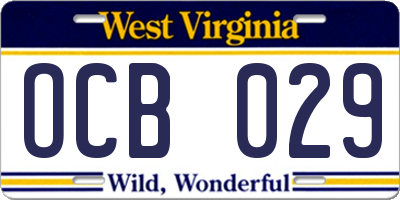 WV license plate OCB029