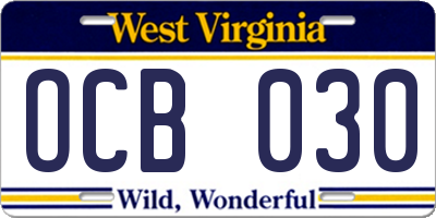 WV license plate OCB030