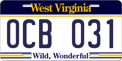 WV license plate OCB031