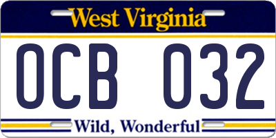 WV license plate OCB032