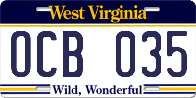 WV license plate OCB035