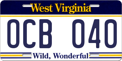 WV license plate OCB040