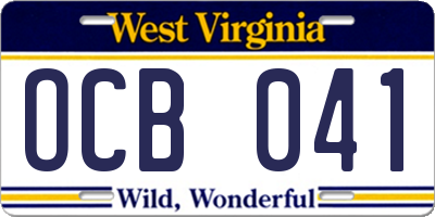 WV license plate OCB041