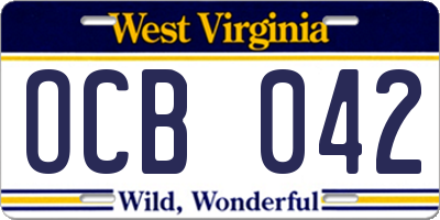WV license plate OCB042