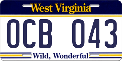WV license plate OCB043