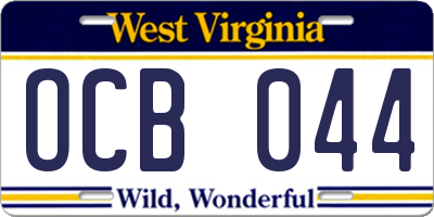 WV license plate OCB044