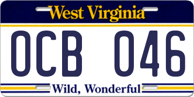 WV license plate OCB046