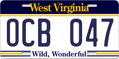 WV license plate OCB047