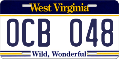 WV license plate OCB048