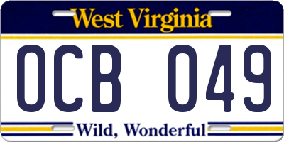 WV license plate OCB049
