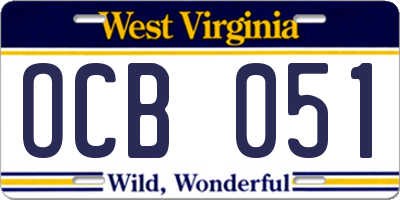 WV license plate OCB051