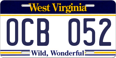 WV license plate OCB052
