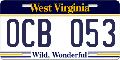 WV license plate OCB053