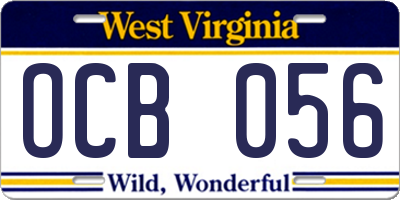 WV license plate OCB056