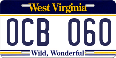 WV license plate OCB060