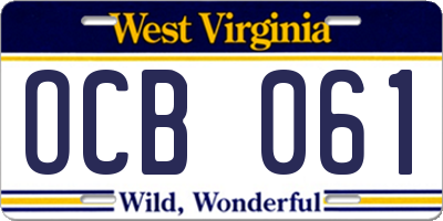 WV license plate OCB061