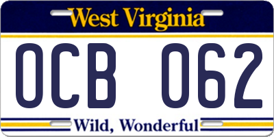WV license plate OCB062