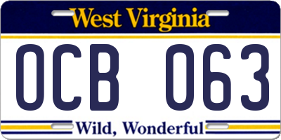 WV license plate OCB063