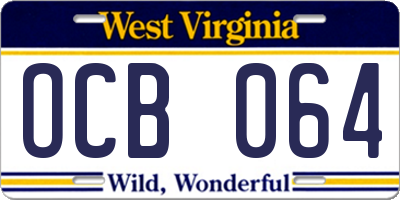WV license plate OCB064