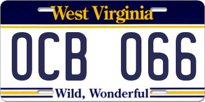 WV license plate OCB066