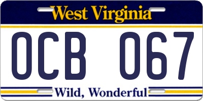 WV license plate OCB067