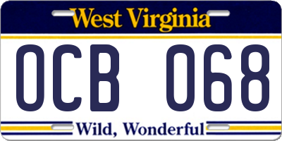 WV license plate OCB068