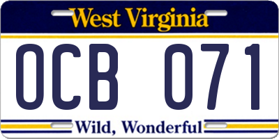 WV license plate OCB071