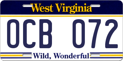 WV license plate OCB072