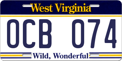 WV license plate OCB074