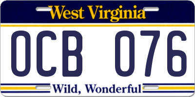 WV license plate OCB076