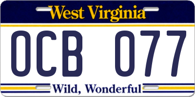 WV license plate OCB077