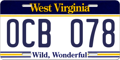 WV license plate OCB078