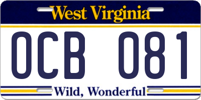 WV license plate OCB081