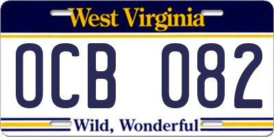 WV license plate OCB082