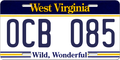 WV license plate OCB085