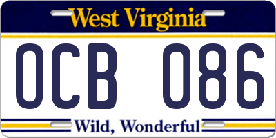 WV license plate OCB086