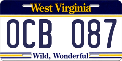 WV license plate OCB087