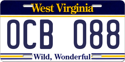 WV license plate OCB088