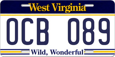 WV license plate OCB089