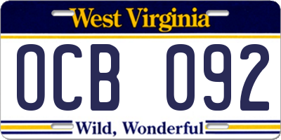 WV license plate OCB092