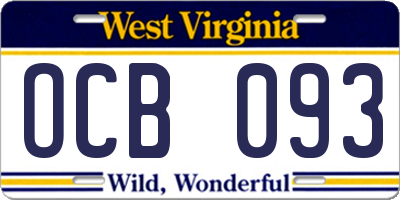 WV license plate OCB093