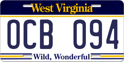 WV license plate OCB094