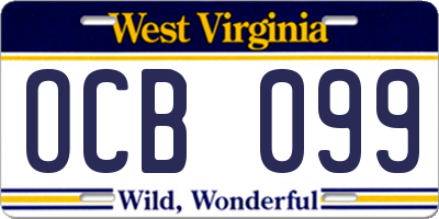 WV license plate OCB099
