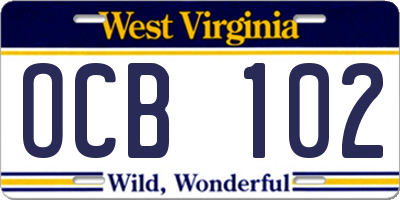 WV license plate OCB102