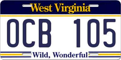 WV license plate OCB105