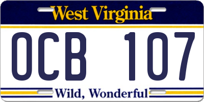 WV license plate OCB107