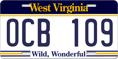 WV license plate OCB109