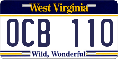 WV license plate OCB110